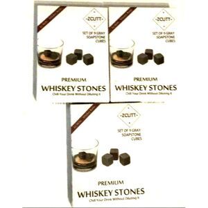 3-Pack, ZCUTT Premium Whiskey Stones (Set of 9in each Box) 100% Soapstone Cubes